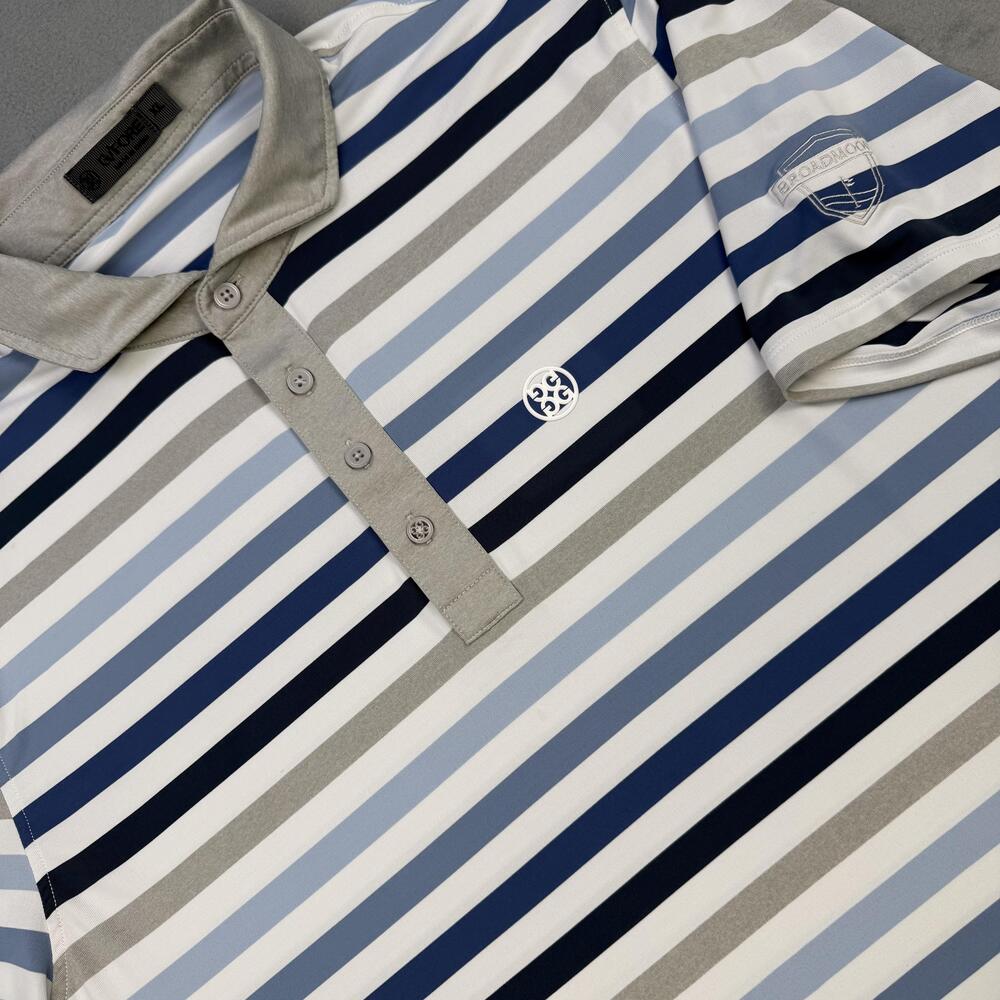 G/FORE Polo Shirt Mens XL Blue Gray Stripe Broadmoor Golf Performance Stretch
